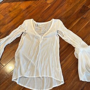 Stylestalker White Lace-Up Bell Sleeve Blouse